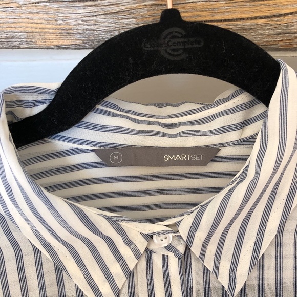 SMART SET Blue & White Striped Button Down Blouse - Picture 2 of 9